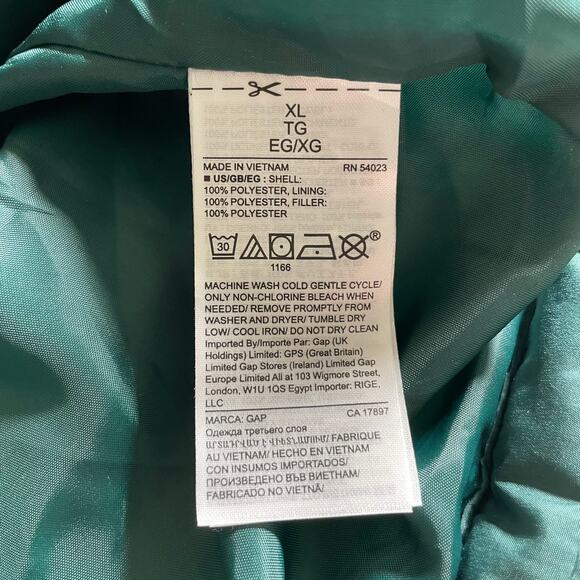 NWT GAP Womens Full ZIp Puffer Quilted Coat Jacket Teal Size XL Gorpcore Outdoor - Picture 7 of 7